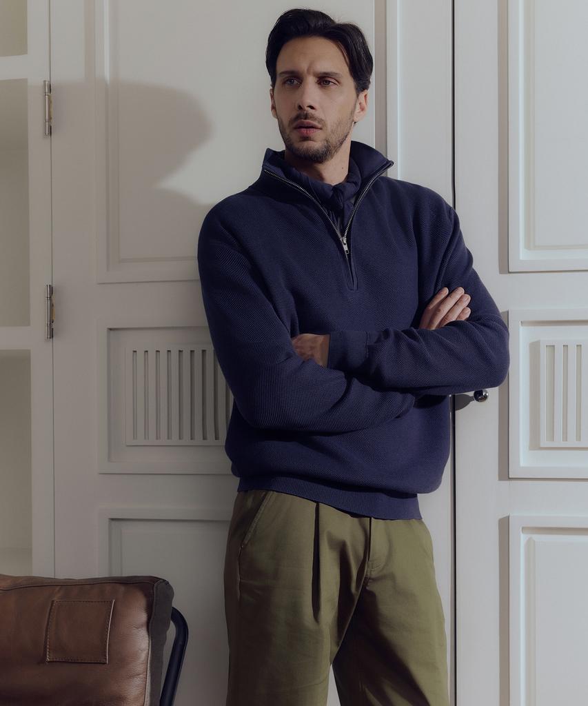 THEKNITCOMPANY (M) Хлопковый вязаный пуловер с полумолнией, 3 цвета