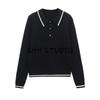 Spring New Women's Clothing Preppy Style Contrast Color Trim Minimalist Long Sleeve Polo Shirt Collar Sweater 6771055