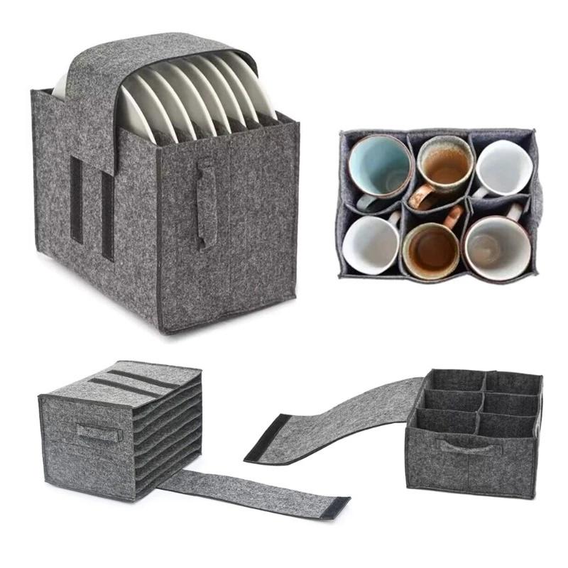 Kitchen Cupboard Layered Organization Felt Plate Dish Cup Storage Bag Holder Thicken Camping Tableware Containers Motorhome