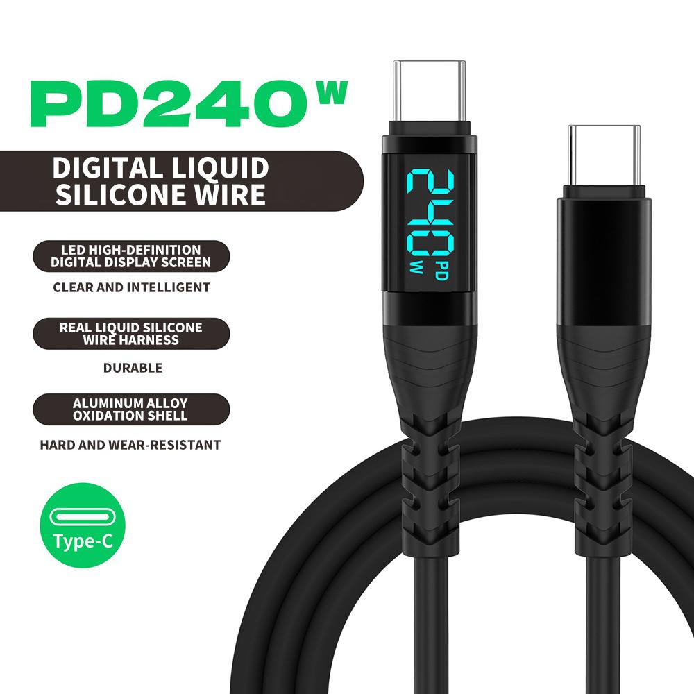 Factory 2M 240W 5A Fast Charging USB-C Silicone LED Display Data Cable PD3.1 for Mobile Phones iPhone 17 for