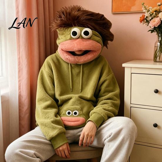 Unisex Casual Sweatshirt Big Mouth Creature Flannel Hoodie with Comb, Men Women Oversized Hooded Long Sleeve Sweatshirt, Thickened Plush Pullover Top