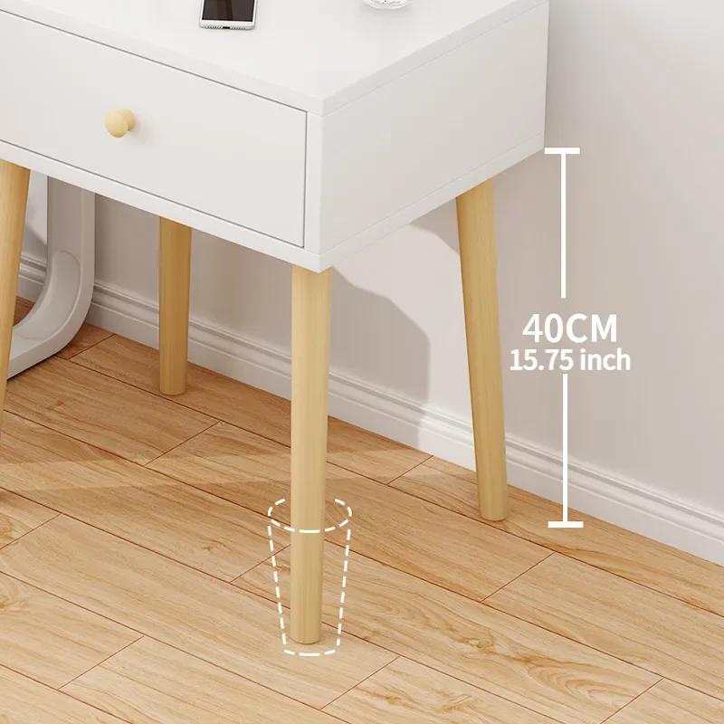 Современная тумбочка с ящиком, прикроватный столик с ножками из массива дерева, очаровательный практичный прикроватный столик с открытой полкой для хранения вещей