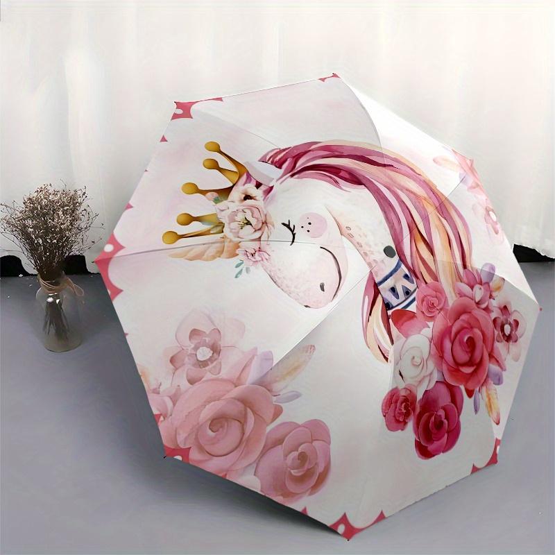 Magical Unicorn Floral Crown Sticker Decal for Kids Room DecorUmbrella, Portable 3-Fold Compact Umbrella for Men & Women Gift