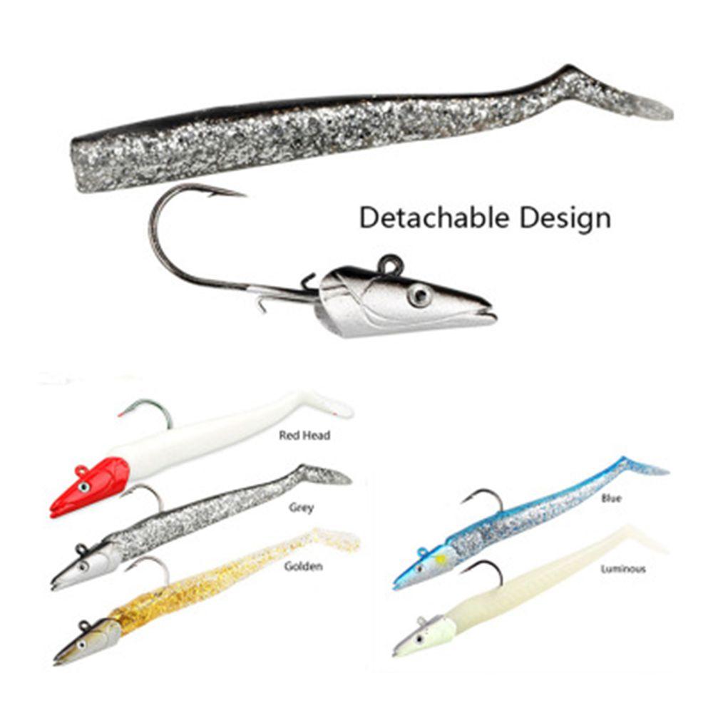 Durable 10g 19g 34g Luminous Worm Barbed Hook Fish Eel Lure Lead Jig Head Artificial Soft Bait