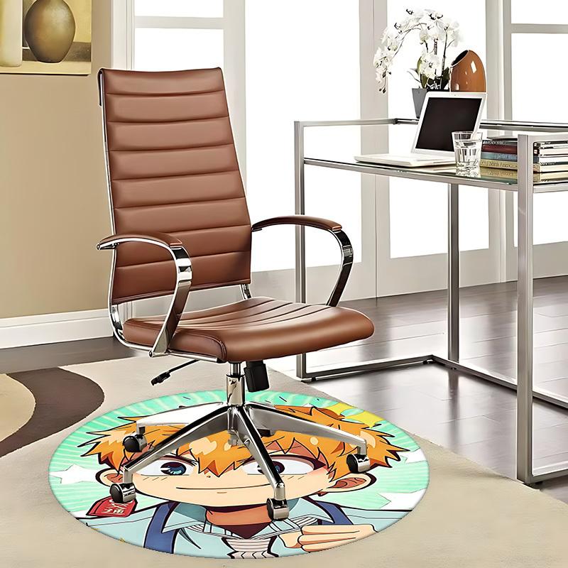 1pc Anime Cartoon Design Round Carpet Office Chair Mat, NonSlip Rug for Home Decor