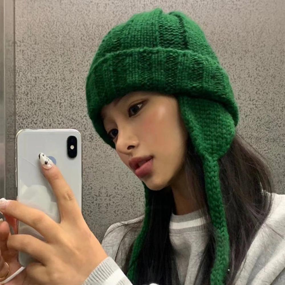 Knitting Winter Warmer Hats Elastic Knitted Hooded Caps High Quality Knitted Wool Flying Hat