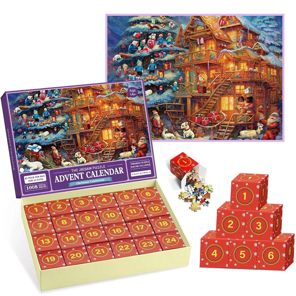 Christmas Advent Calendar Puzzle 1008 Pieces, Christmas Countdown Puzzle Toy, Kids Christmas Gift Birthday Gift