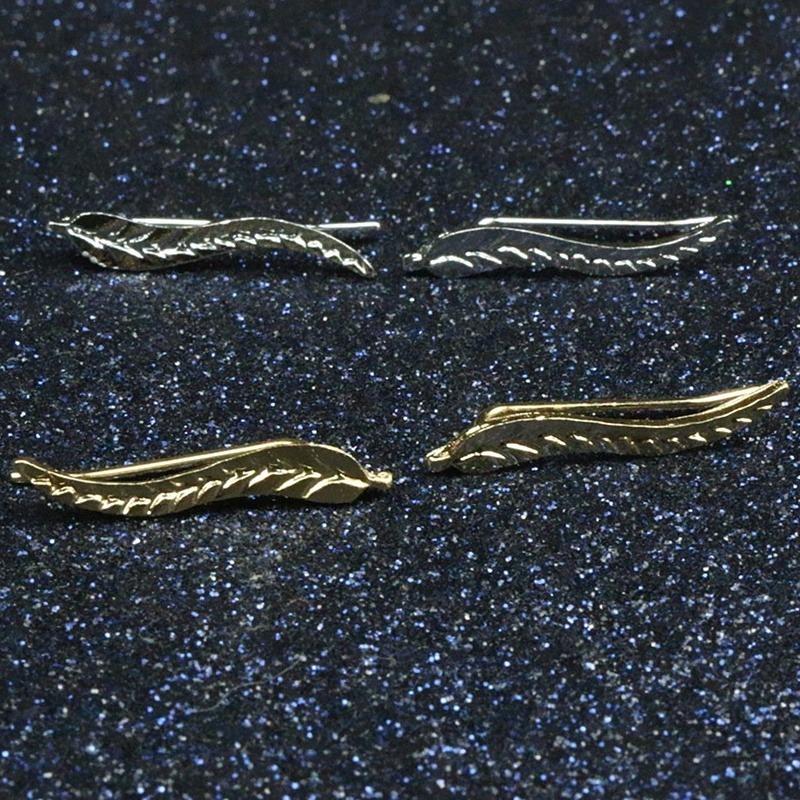 Ювелирные серьги с листьями, золотые перья, женские серьги-гвоздики, аксессуары, подарки