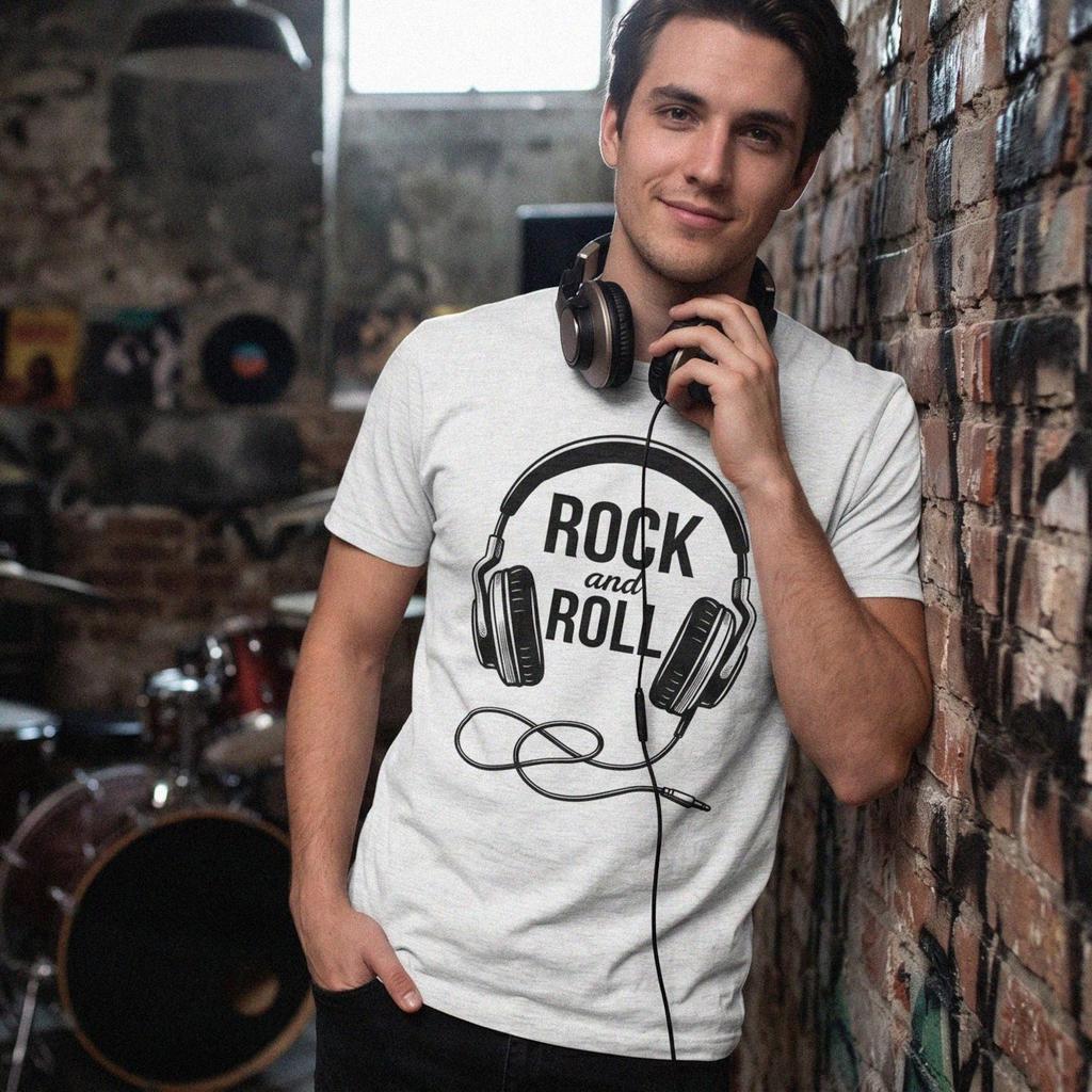 Retro Rock and Roll Headphones Graphic Tee, Classic Music Concert Top