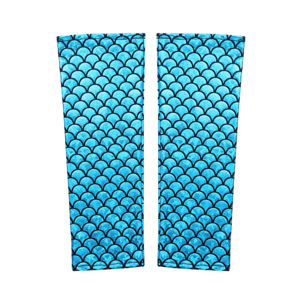 Mermaid Costume Fish Scale Pattern Printed Fingerless Long Gloves Arm Sleeves Adult Halloween Dance Club Party Cosplay Accessory