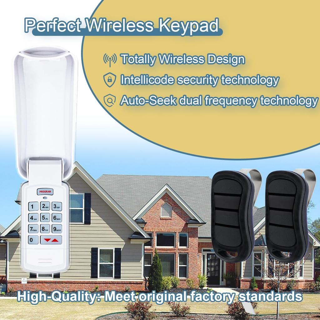 Upgraded GK-R Garage Door Opener Keypad with 2 Pack G3T-R Remote, Fit for Genie and Overhead Garage Door Opener Since 1997, Keypad Replace GK-BX