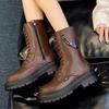 Модная женская обувь 2024 года, высококачественные женские ботинки с боковой молнией, модные ботинки с перекрестной шнуровкой для офиса и карьеры, новые ботинки до середины голени с цепочкой