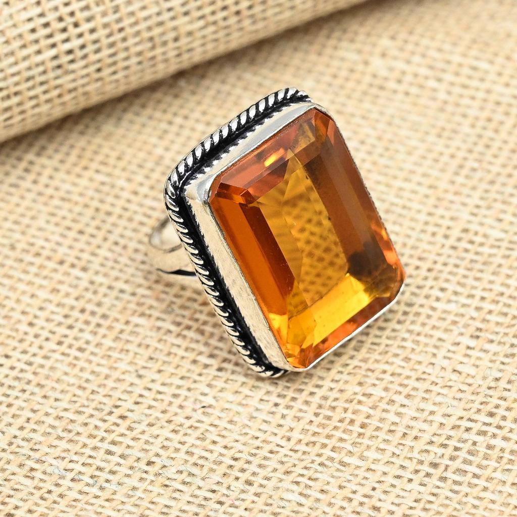 Ювелирные изделия из драгоценного камня медового топаза, твердое кольцо из стерлингового серебра 925 пробы ручной работы для подарка