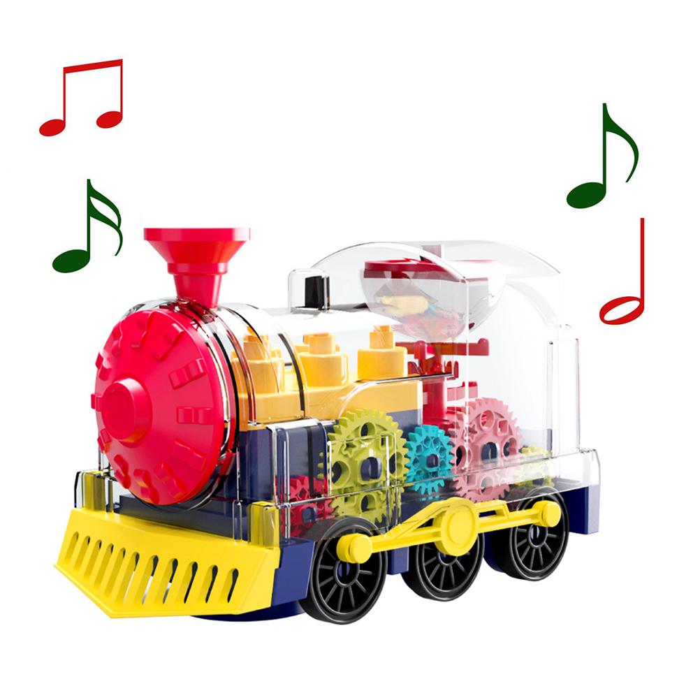 Transparent Electric Gear Train Toys With Music and Rotating Light Electric Gear Locomotive Toy
