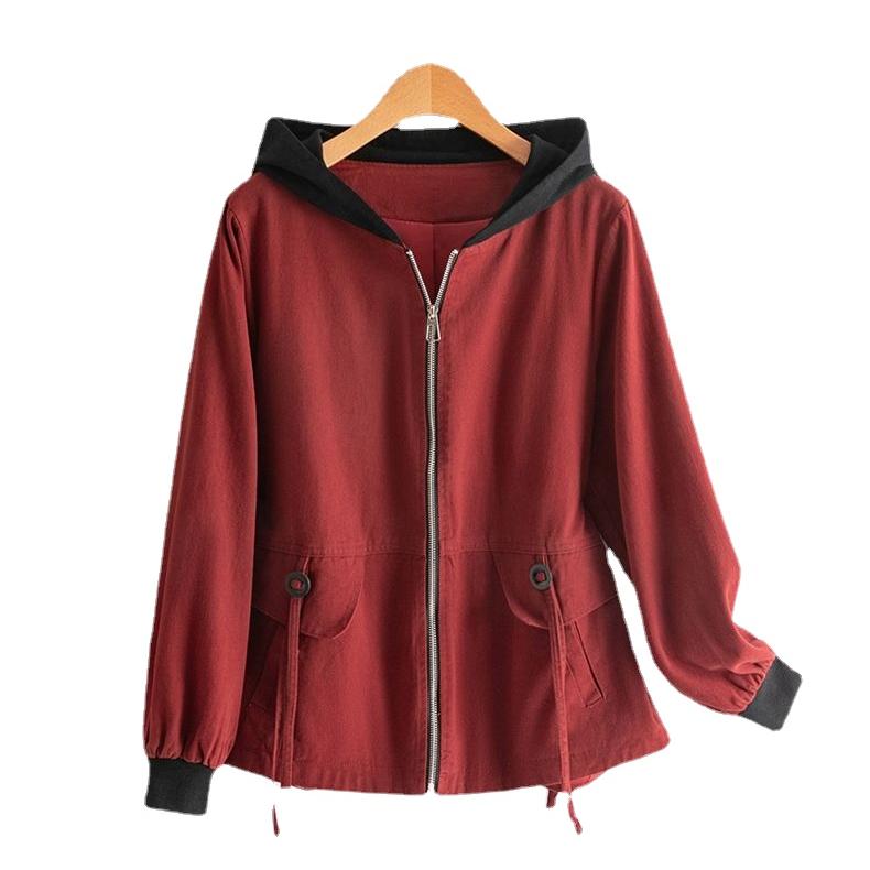 Женская куртка большого размера с капюшоном и застежкой-молнией, весна-осень