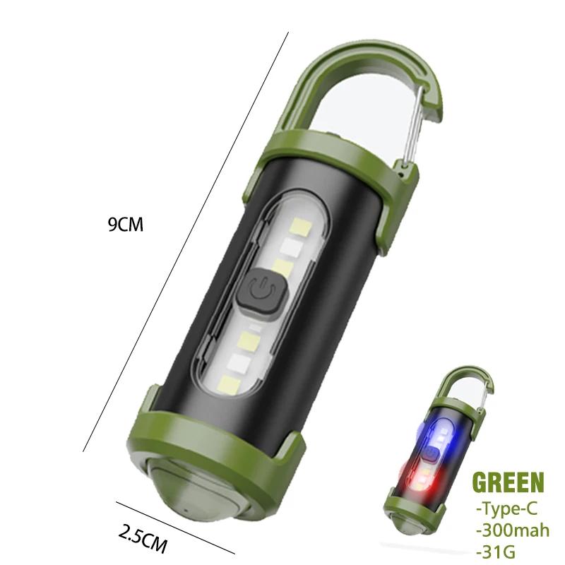 Rechargeable LED Keychain Flashlights Multifunction EDC Work Light 7 Modes Emergency Keychain Lamp for Walking Searching Hiking