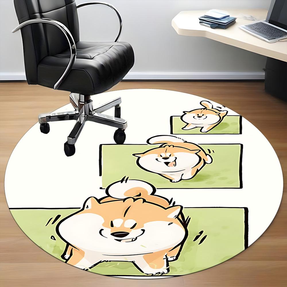 1PC Puppy Playful Office Round Area Rug,  Mat Suitable ForOffice, Under Office Chairs Bedroom Living Room Home Decor, Room Deco