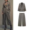 Осень и Зима Новая Женская одежда Блейзеры Гусиная лапка 9320565 Повседневные брюки с высокой талией и широкими штанинами 9316565
