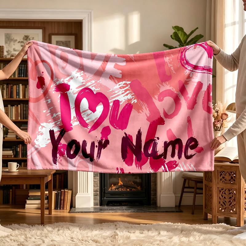 Heart Graffiti (1) Personalized Name Blanket Soft Cozy Gift for Sofa Bed Couch Home Decoration