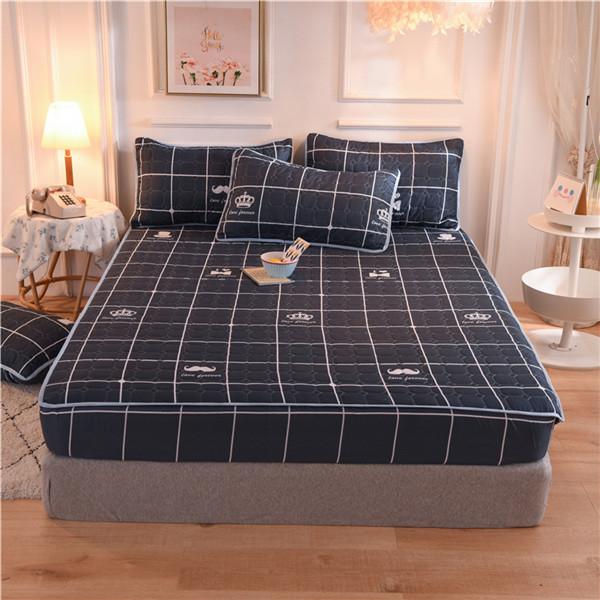 Printing Bed Fitted Sheet Cotton Thick Quilted Soft Elastic Fitted Sheet Bedding Mattress Cover Topper Single Full Queen King Sheet&Pillowcases