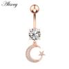 Alisouy 1pc Surgical Steel Crystal Zircon Flower Heart Leaf Bow-knot Dangle Button Navel Piercing Ring Belly Ring Body Jewelry