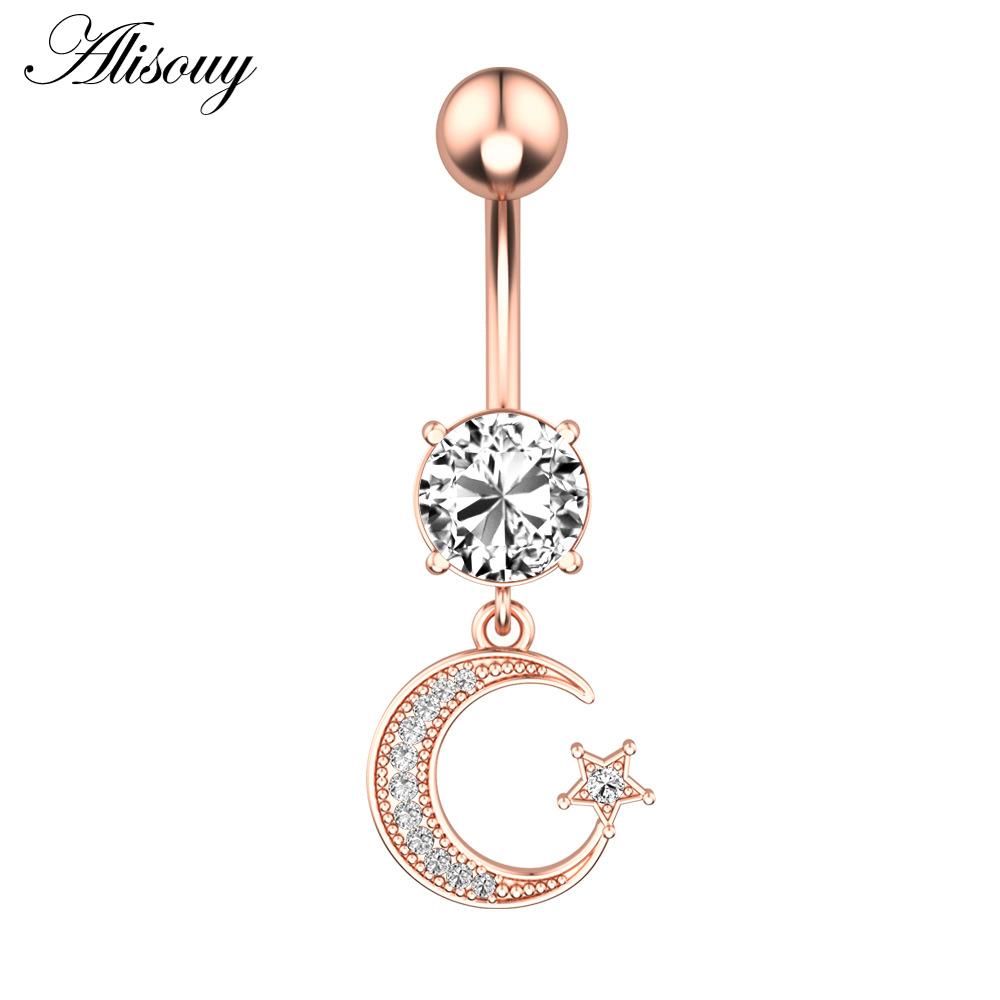 Alisouy 1pc Surgical Steel Crystal Zircon Flower Heart Leaf Bow-knot Dangle Button Navel Piercing Ring Belly Ring Body Jewelry
