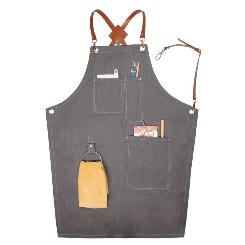 Unisex Denim Apron Barista Hairdresser Bakery Florist Chef Workwear Pure Color Adjustable Strap