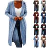 Women Loose Knit Sweater Hooded Jacket Solid Color Mid Length Autumn Winter