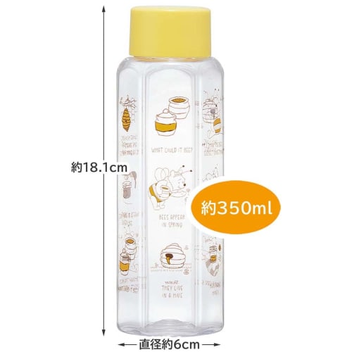Skater Easy-to-Grip Hexagonal Plastic Water Bottle, 350ml, Blow-Drop Design, for Adults and Kids, Direct Drinking, Clear, Disney Winnie the Pooh Desig