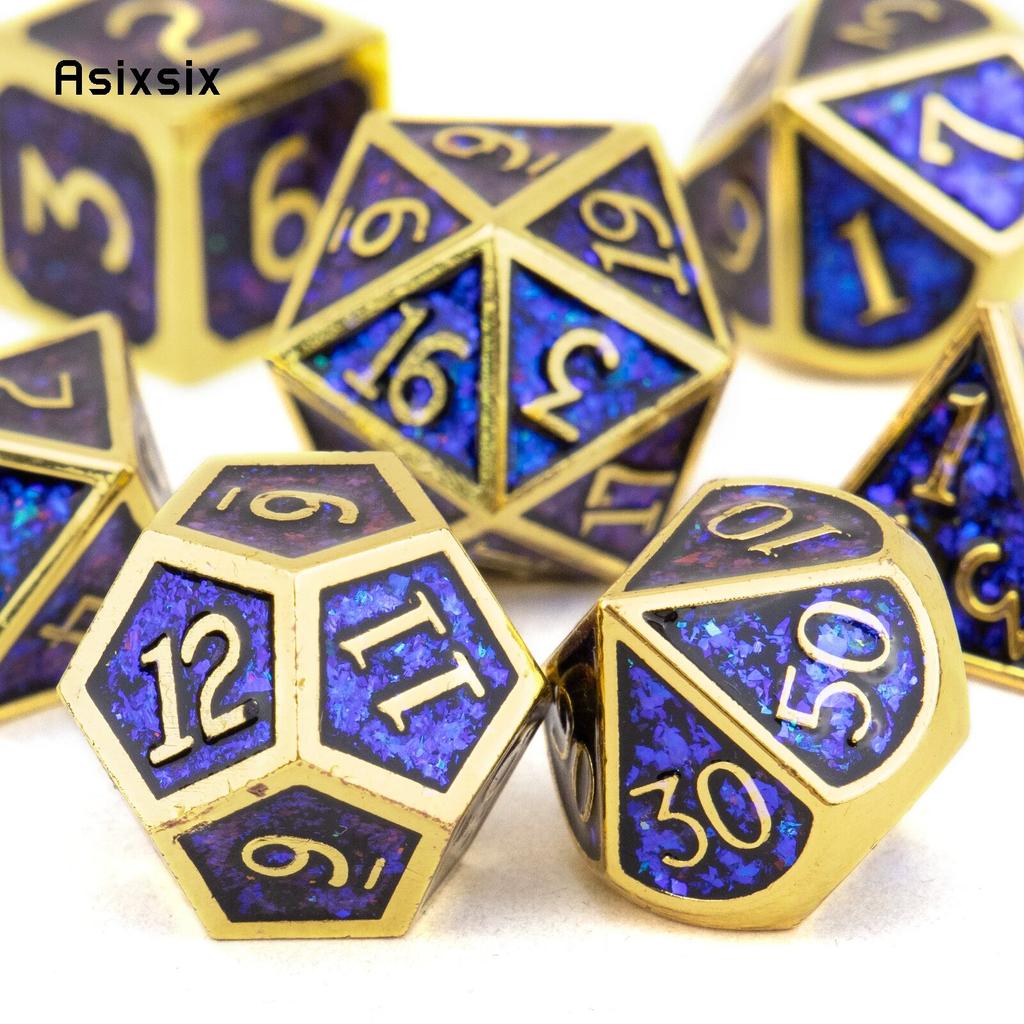 7 шт. синие, золотые стандартные металлические кубики, набор твердых металлических многогранных кубиков, подходящий для ролевой игры, настольной игры, карточной игры