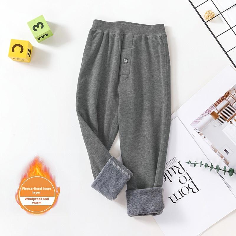 Children's warm pants with plush and thickened boys' autumn and winter styles, suitable for middle and high school students wearing boys' underwear