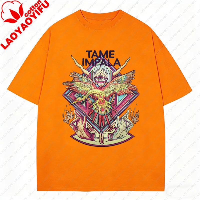 Vintage Tame Impala Graphic TShirts Unisexs Clothing Pop Rock Band Print TShirt Short Sleeved 2 Side Camisetas Fashion Retro Tee
