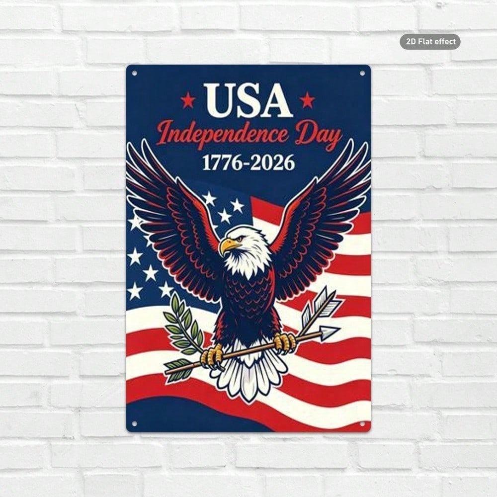 День независимости США 1776 2026 Винтажный Белоголовый орлан Флаг США Жестяная вывеска Ретро Настенное искусство 20x30 дюймов Декор для домашнего бара