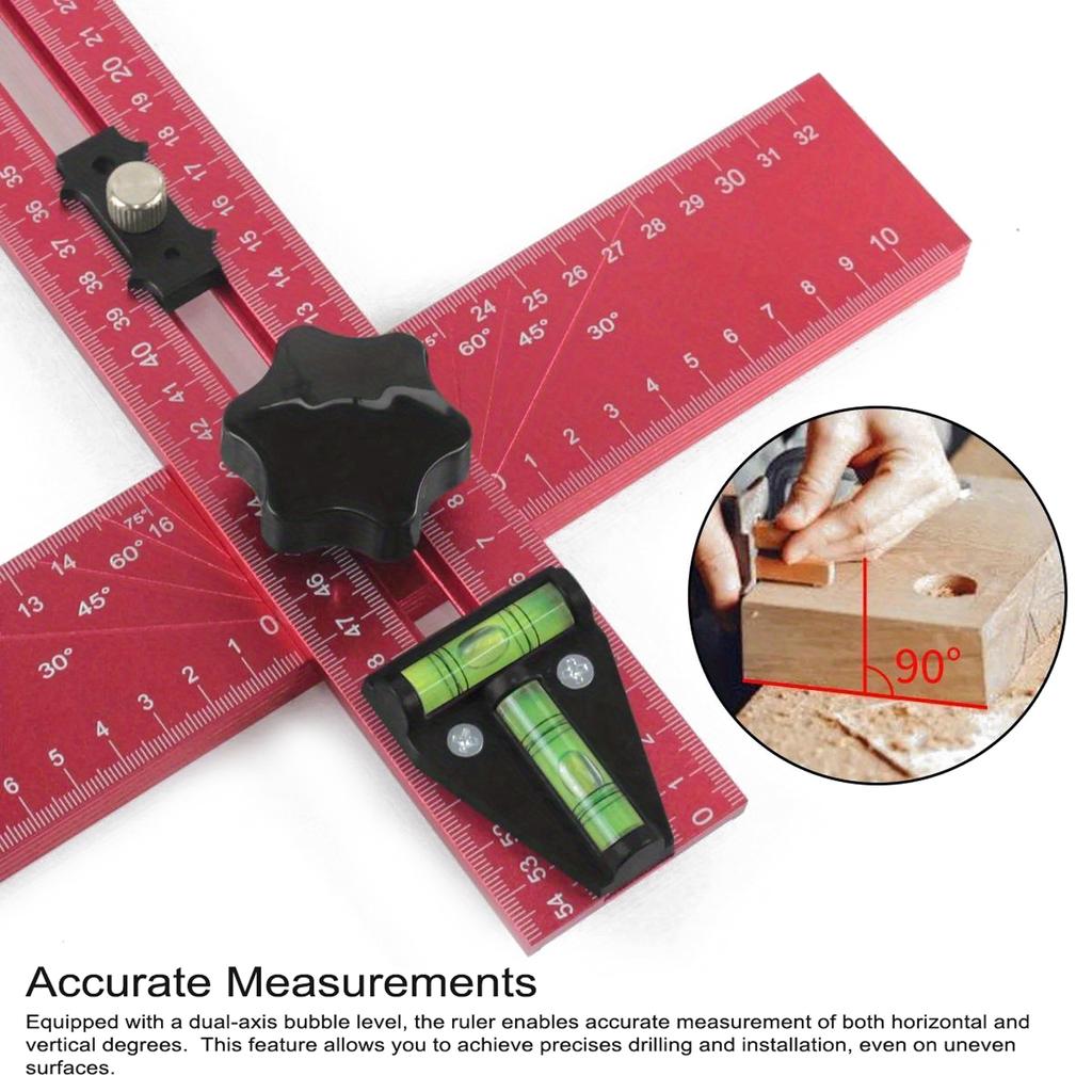 Регулируемая линейка для позиционирования сверления 4 в 1, приспособление для крепления фурнитуры шкафа, Т-образный угольник, многоугловая измерительная линейка, линейка для деревообработки