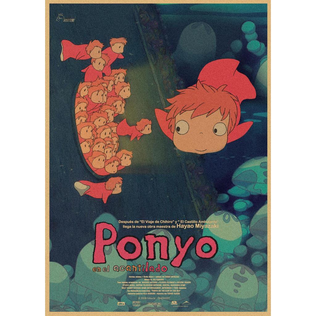 Ponyo on the Cliff Retro Anime Poster - Vintage Kraft Paper Wall Art