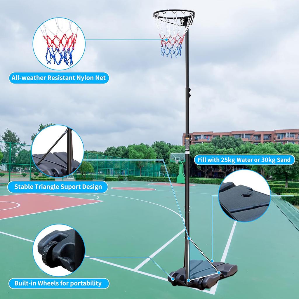 Portable basketball hoop, height adjustable from 259.08 -- 304.8 cm, without backboard, suitable for indoor/outdoor use, for youth/ adults