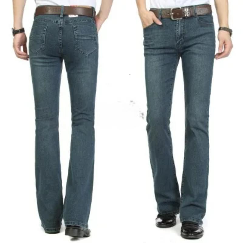 Мужские расклешенные брюки, эластичные узкие деловые джинсы