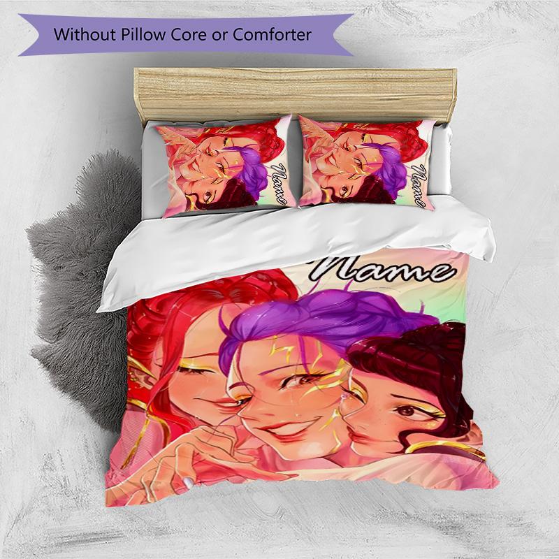 3pcs KPop Demon Hunters25 Cover Set - Personalized Name, HD Printed Bedding with 1 Cover and 2 Pillowcases - Perfect for Home Decor, Easy Care