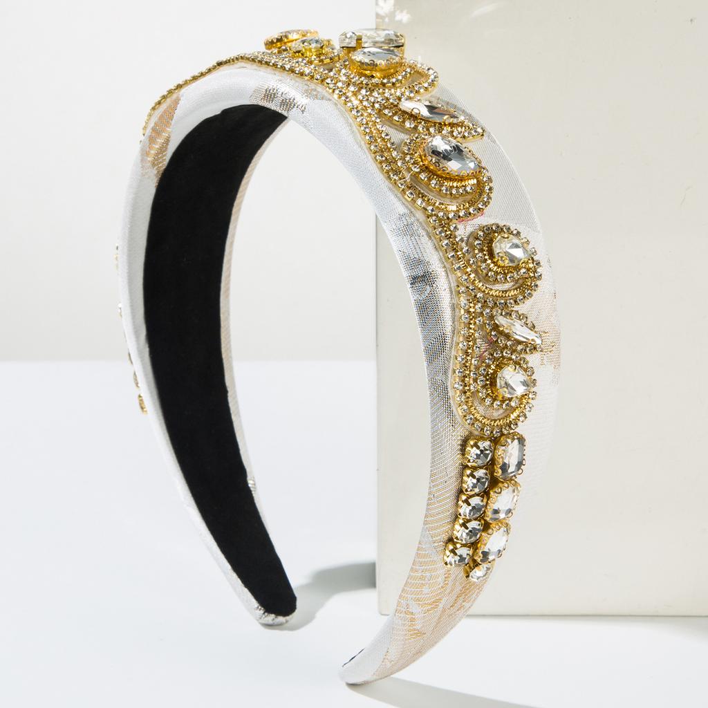 Новый ретро-повязка на голову из вышитой ткани с губкой и тяжелой стеклянной инкрустацией, полный бриллиантовый сверкающий шарик для волос