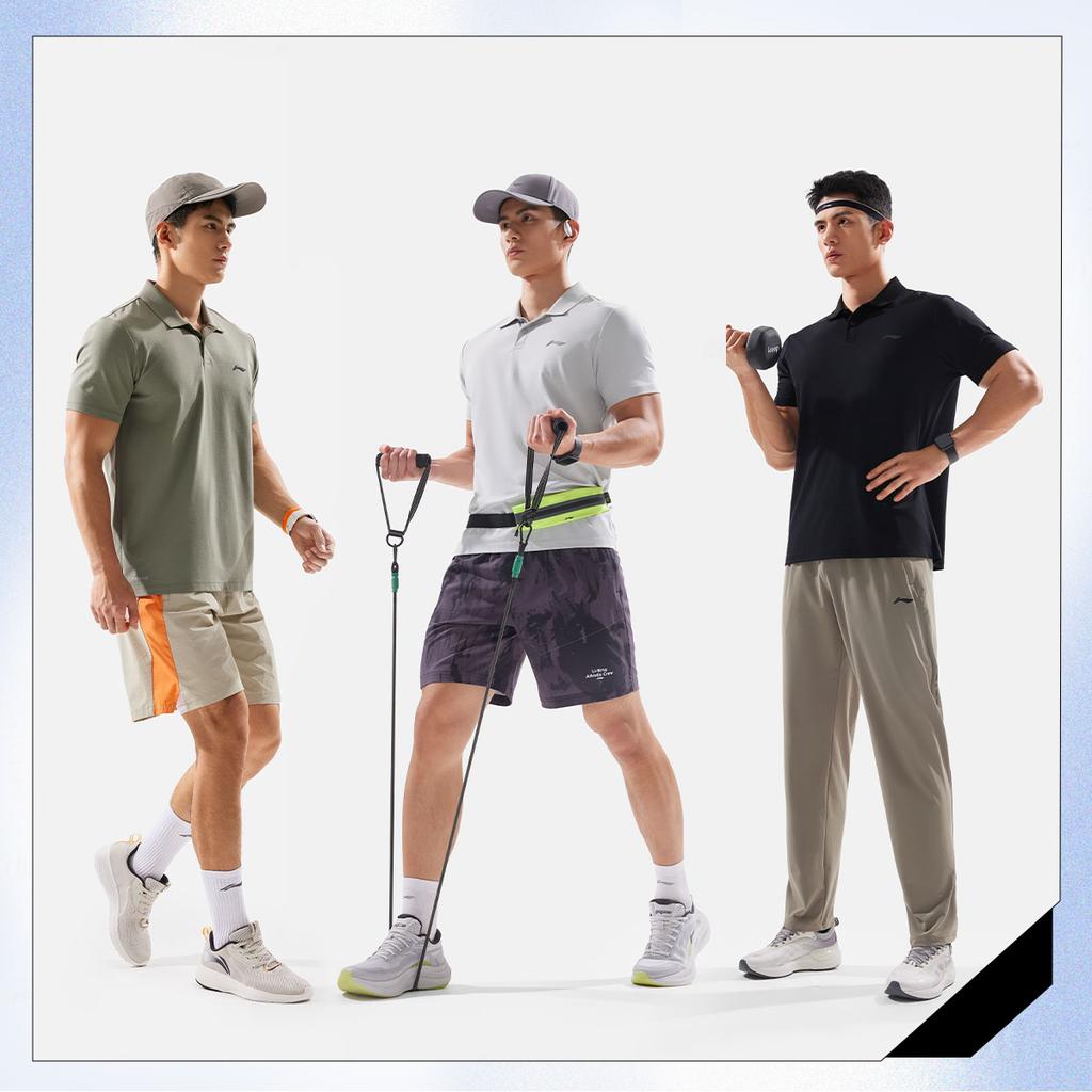 Li-Ning Удобная Повседневная Минималистичная Однотонная Универсальная Футболка-поло с коротким рукавом Мужские топы Статично-серый APLV037-7