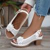 Large Size Flower High-heeled Sandals Women's Foreign Trade Summer 2025 New European and American Fashion Thick Heel Buckle with Sandals