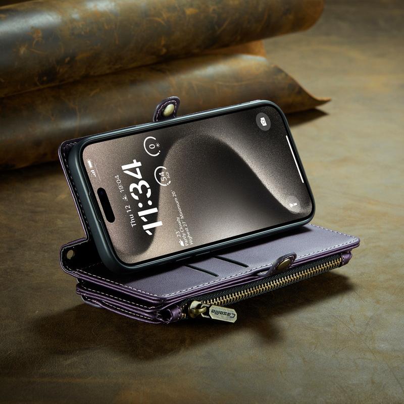 Роскошный кожаный чехол-книжка на молнии с ремешком через плечо для iPhone 16 Pro Max 15 14 Plus 13 12 Pro 11 с отделением для карт, противоударный для чехла для телефона Magsafe