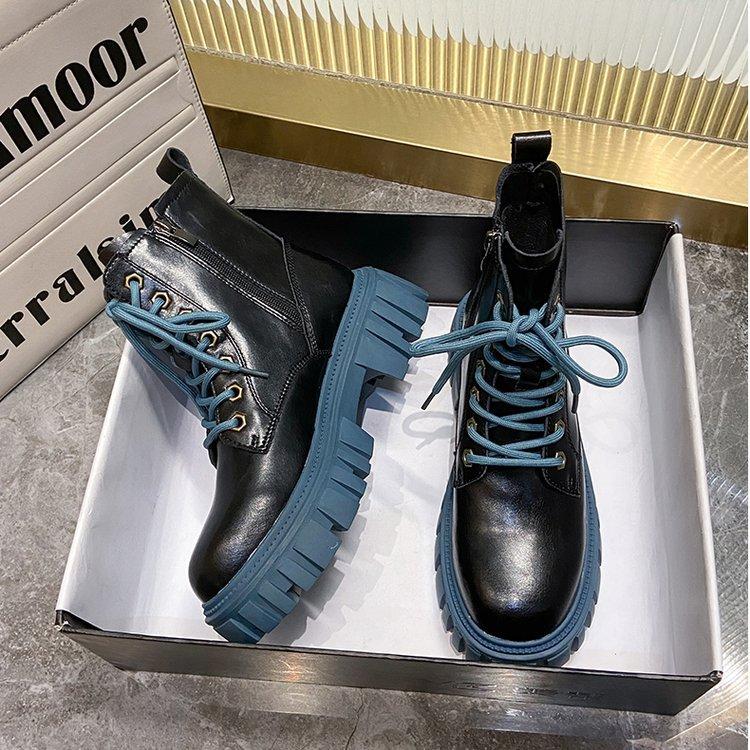 Европейские и американские короткие сапоги женские 2024 осень новые сапоги на толстой подошве толстые каблуки британский стиль плюшевые короткие сапоги zapatos mujer