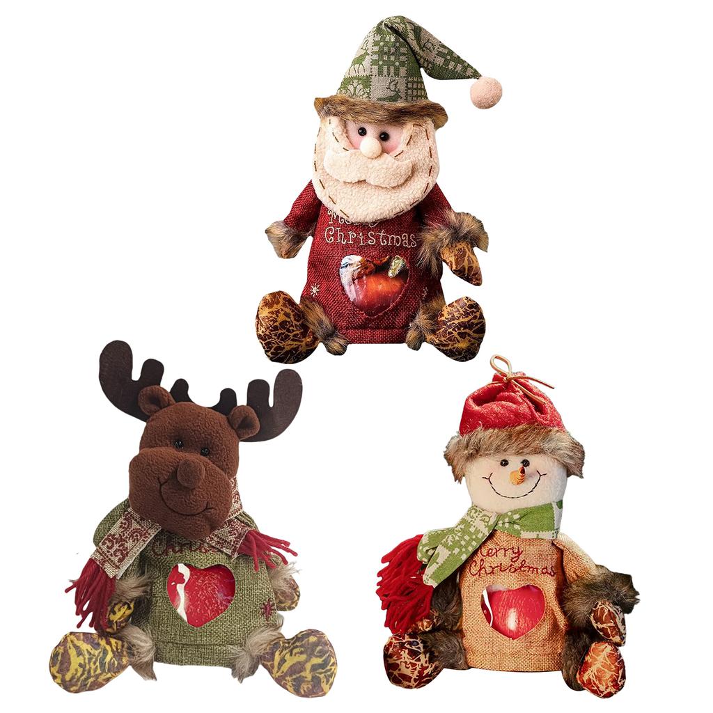 Christmas Gift Bags Zipper Design,Reusable 2025 New 3D Christmas Doll Gift Bags, Santa Snowman Deer Shaped Apple Candy Bags