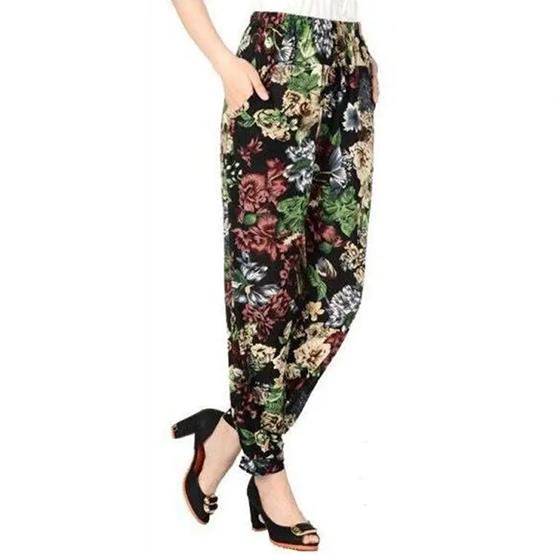 WTEMPO Женские летние повседневные брюки с высокой талией и широкими штанинами с цветочным принтом, женские свободные тонкие укороченные брюки большого размера с эластичной резинкой на талии