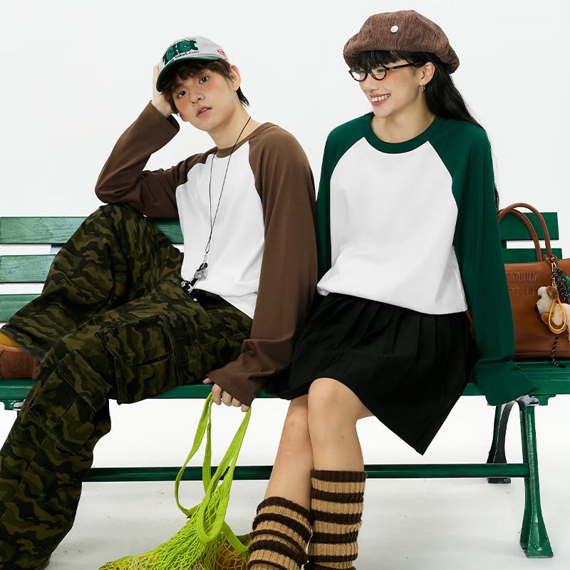 MINISO Мужская американская футболка с блоками цвета и рукавами реглан с длинным рукавом