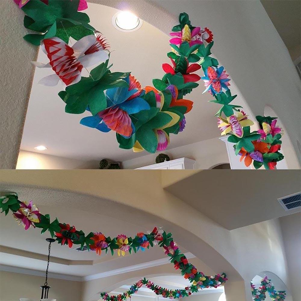 3M Hawaii Party Garland With Colorful Flower Paper String For Jungle Beach Theme Summer Party Hawaii Party Hanging Ornaments Decoration Supplies