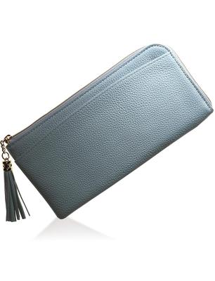BLUE SINCERE Длинный кошелек из натуральной кожи с отделением для купюр и кошельком для монет SW3 Женский с RFID, Защитой от скимминга, застежкой L-Zip, Кисточкой, / (Небо