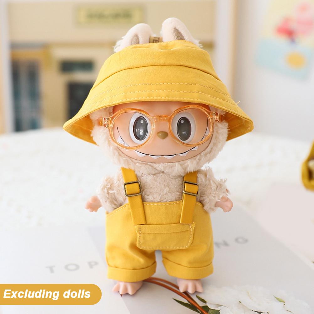 For 17cm Doll Clothes Fashion Bucket Hat Overalls Doll Clothes Color Match Hoodies Dolls Accessories Cute Decoration Little Clothes