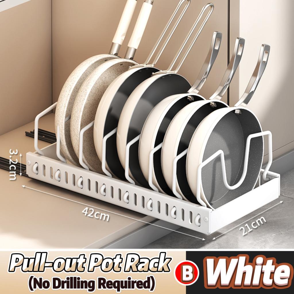 Pots and Pans Organizer Under Cabinet,Sliding Pot Lid Holder and Pan Rack Kitchen,Pull Out Pot and Pan Organizer,Dishes Storage